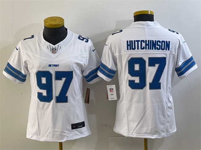 Women%27s Detroit Lions #97 Aidan Hutchinson White 2024 F.U.S.E. Vapor Limited Stitched Jersey->nfl just don shorts->NFL Jersey